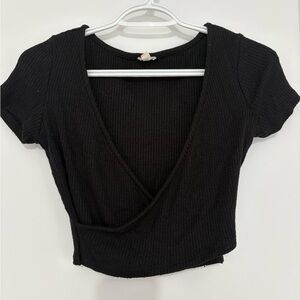 Garage Black Ribbed V-Neck Women's Top